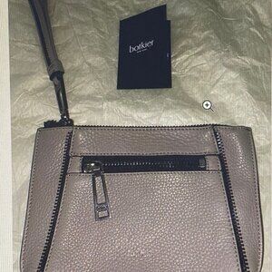 Botkier Wristlet Clutch Front Zipper Pocket 8.5 X 6.5 Tan Leather Beige New Tags